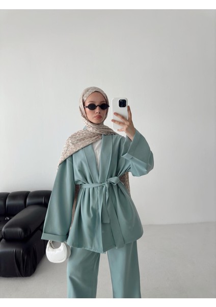 Kadın Oversize Dokuma Kumaş Kuşaklı Tunik-Pantolon Alt Üst Takım,ikili Takım fiyatları