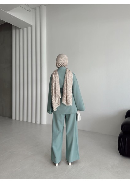 Kadın Oversize Dokuma Kumaş Kuşaklı Tunik-Pantolon Alt Üst Takım,ikili Takım modelleri