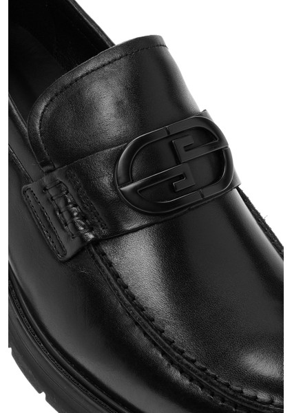 Erkek Siyah Tokalı Deri Casual Loafer 25WFD690918