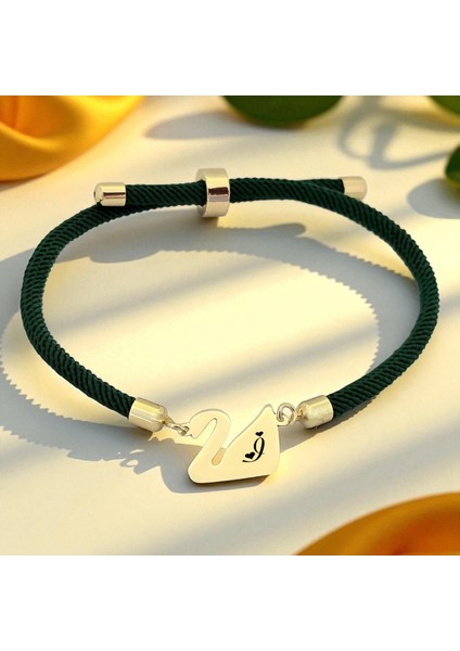 14 Ayar Plakalı Altın I Harfine Özel Koyu Yeşil Örgülü Kuğu Kuşu Figürlü Hediye BILEKLIK-607HARF fiyatları