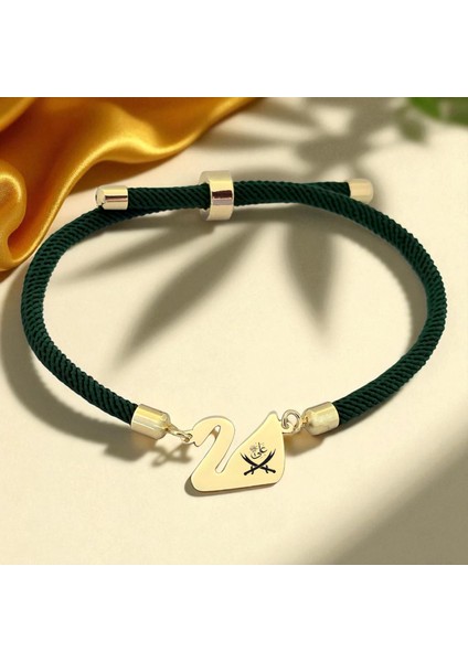 14 Ayar Plakalı Altın Hz Ali Temalı Yeşil Örgülü Kuğu Kuşu Figürlü Hediye BILEKLIK-607SEMBOL fiyatları