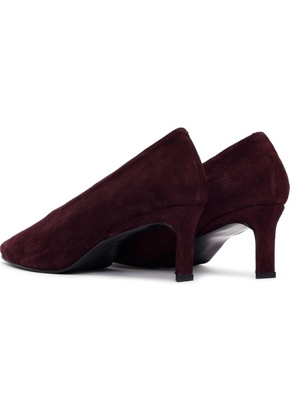 Kadın Bordo Kısa Ince Topuklu Süet Deri Stiletto 25AFD184910