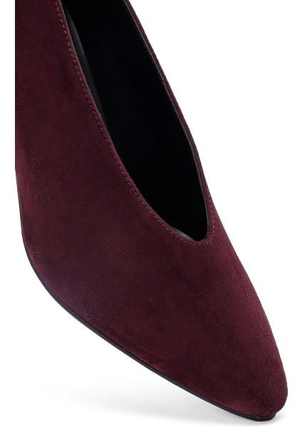 Kadın Bordo Kısa Ince Topuklu Süet Deri Stiletto 25AFD184910