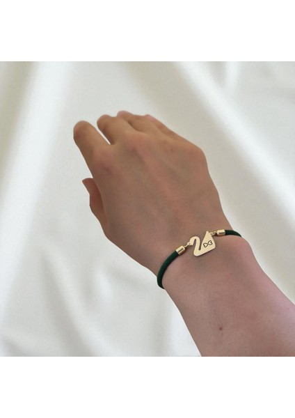 14 Ayar Altın Plakalı Sonsuzluk Temalı Yeşil Örgülü Kuğu Kuşu Figürlü Hediye BILEKLIK-607SEMBOL