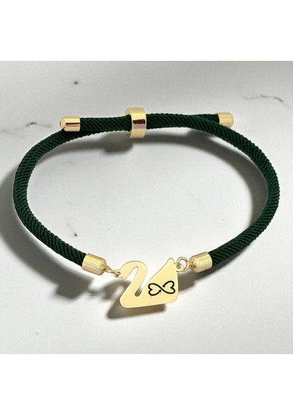14 Ayar Altın Plakalı Sonsuzluk Temalı Yeşil Örgülü Kuğu Kuşu Figürlü Hediye BILEKLIK-607SEMBOL fiyatları