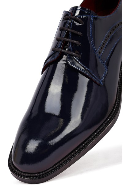 Erkek Lacivert Bağcıklı Rugan Deri Klasik Ayakkabı 25WFD603016