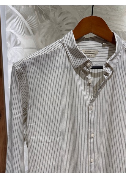 Erkek Uzun Kollu Çizgili Bej Yazlık Gömlek 6087-12 fiyatları