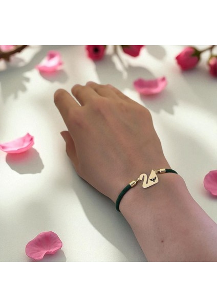 14 Ayar Plakalı Altın Kral Kartal Temalı Yeşil Örgülü Kuğu Kuşu Figürlü Hediye BILEKLIK-607SEMBOL