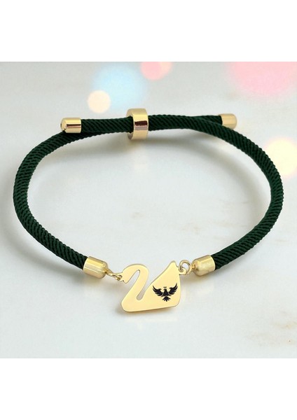 14 Ayar Plakalı Altın Kral Kartal Temalı Yeşil Örgülü Kuğu Kuşu Figürlü Hediye BILEKLIK-607SEMBOL fiyatları