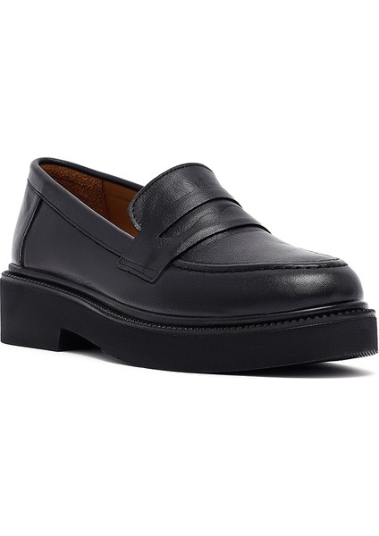 Kadın Siyah Deri Maskülen Loafer 25AFD130318