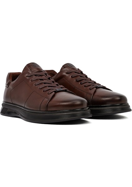 Erkek Kahverengi Bağcıklı Deri Casual Sneaker 25WFD676918 modelleri