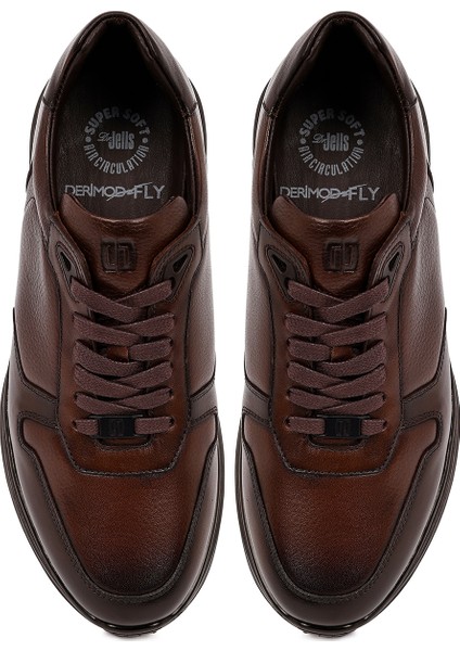 Erkek Kahverengi Bağcıklı Deri Casual Sneaker 25WFD6768FT