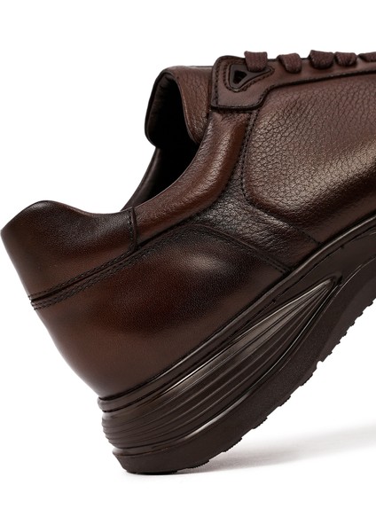 Erkek Kahverengi Bağcıklı Deri Casual Sneaker 25WFD6768FT