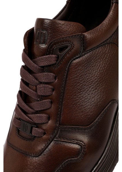 Erkek Kahverengi Bağcıklı Deri Casual Sneaker 25WFD6768FT