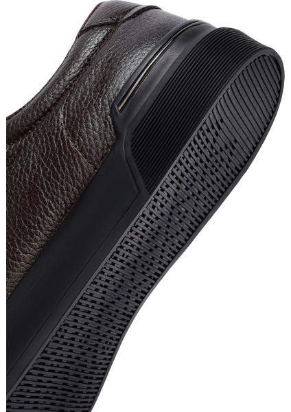 Erkek Kahverengi Bağcıklı Deri Sneaker 25WFD6211FT