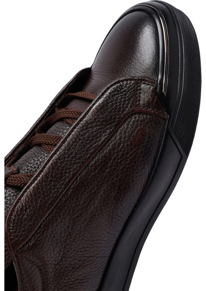 Erkek Kahverengi Bağcıklı Deri Sneaker 25WFD6211FT