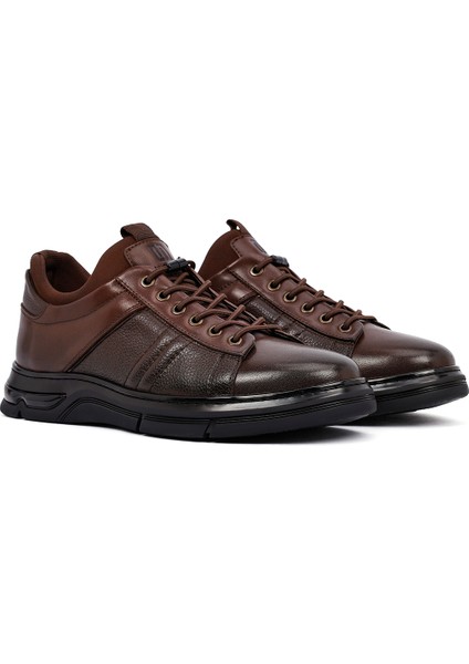 Erkek Kahverengi Bağcıklı Kalın Tabanlı Deri Casual Sneaker 25WFD676618 modelleri