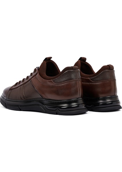 Erkek Kahverengi Bağcıklı Kalın Tabanlı Deri Casual Sneaker 25WFD676618 indirimleri