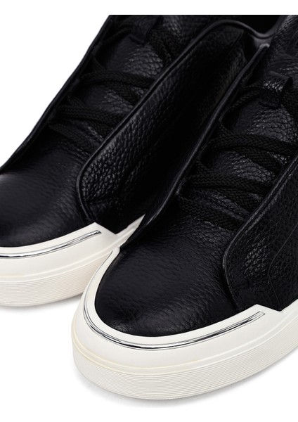 Erkek Siyah Bağcıklı Deri Sneaker 25WFD6211FT
