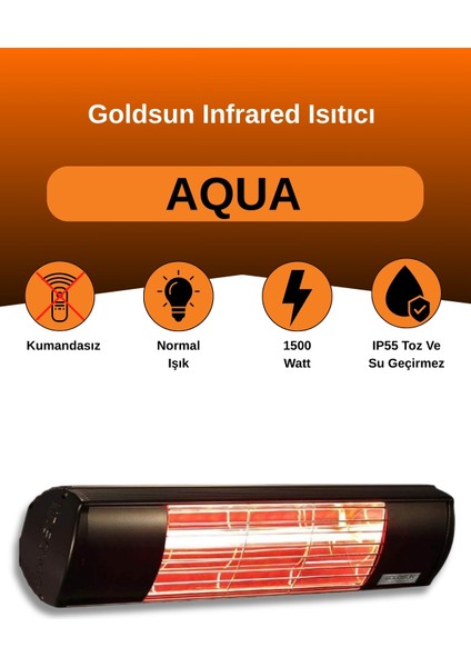 Aqua 1500 Watt GSA15 Kumandasız Suya Dayanıklı Elektrikli Infrared Isıtıcı-Siyah