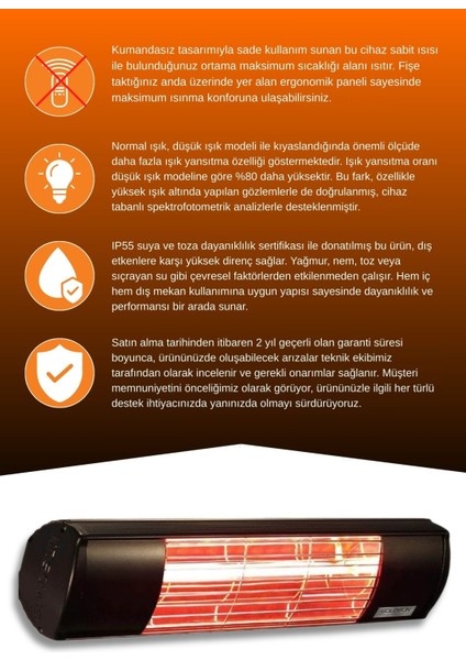 Aqua 1500 Watt GSA15 Kumandasız Suya Dayanıklı Elektrikli Infrared Isıtıcı-Siyah modelleri