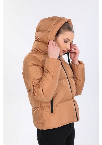 Kadın Bisküvi Kapüşonlu Şişme Mont 5009