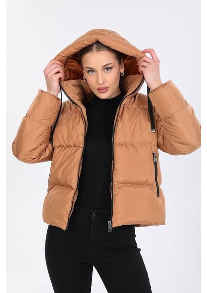 Kadın Bisküvi Kapüşonlu Şişme Mont 5009