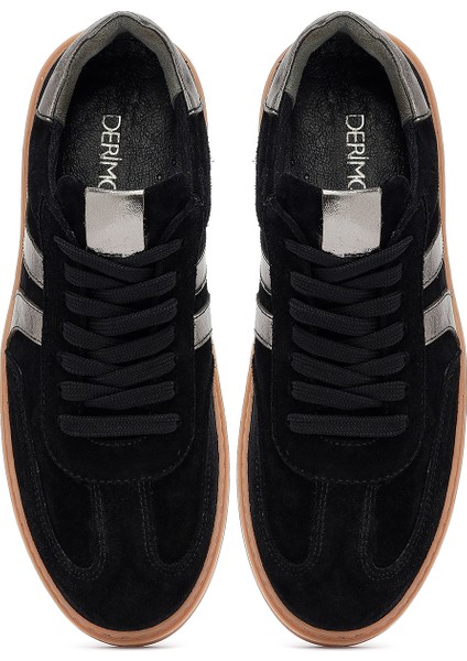 Kadın Siyah Bağcıklı Süet Deri Sneaker 25AFD370910