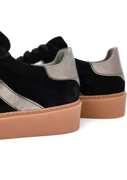 Kadın Siyah Bağcıklı Süet Deri Sneaker 25AFD370910