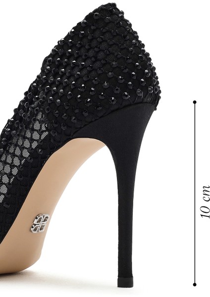 Kadın Siyah Taşlı Yüksek Ince Topuklu Deri Stiletto 25AFD1206TS fiyatları