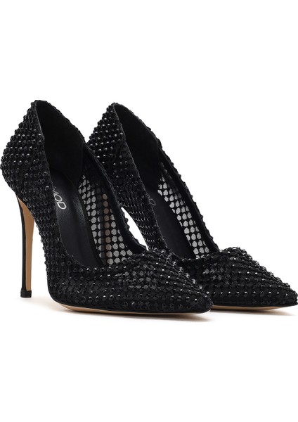 Kadın Siyah Taşlı Yüksek Ince Topuklu Deri Stiletto 25AFD1206TS modelleri