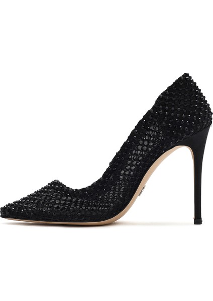 Kadın Siyah Taşlı Yüksek Ince Topuklu Deri Stiletto 25AFD1206TS fırsatları