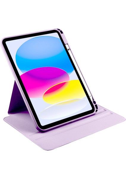 iPad 10. Nesil 11. Nesil A16 2022 - 2025 10.9" Uyumlu Kılıf Simplism 360 Dönen Yatay Dikey Standlı Kalemlikli Kılıf Arkası Şeffaf