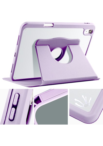 iPad 10. Nesil 11. Nesil A16 2022 - 2025 10.9" Uyumlu Kılıf Simplism 360 Dönen Yatay Dikey Standlı Kalemlikli Kılıf Arkası Şeffaf