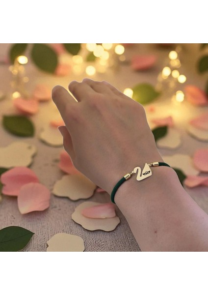 Altın Plakalı 14 Ayar Bal Maske Temalı Yeşil Örgülü Kuğu Kuşu Figürlü Hediye BILEKLIK-607SEMBOL