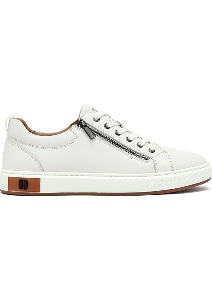 Erkek Beyaz Bağcıklı Deri Sneaker 25WFD697118