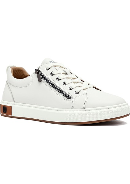 Erkek Beyaz Bağcıklı Deri Sneaker 25WFD697118
