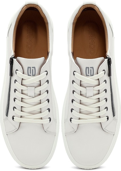 Erkek Beyaz Bağcıklı Deri Sneaker 25WFD697118