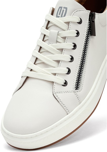 Erkek Beyaz Bağcıklı Deri Sneaker 25WFD697118