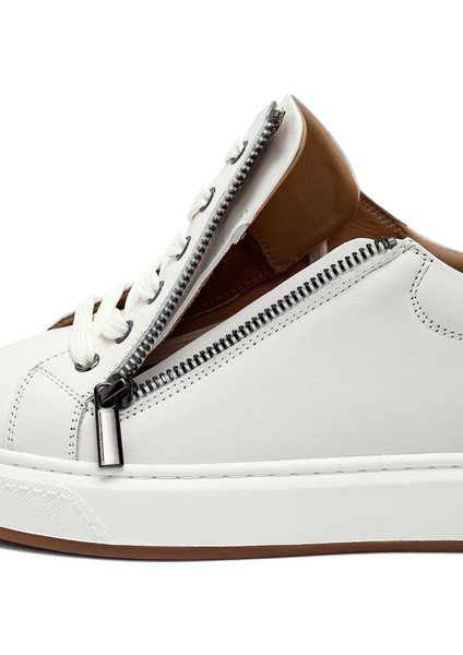 Erkek Beyaz Bağcıklı Deri Sneaker 25WFD697118