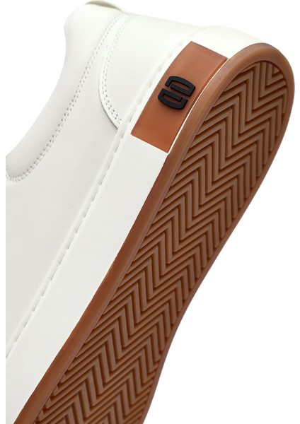 Erkek Beyaz Bağcıklı Deri Sneaker 25WFD697118