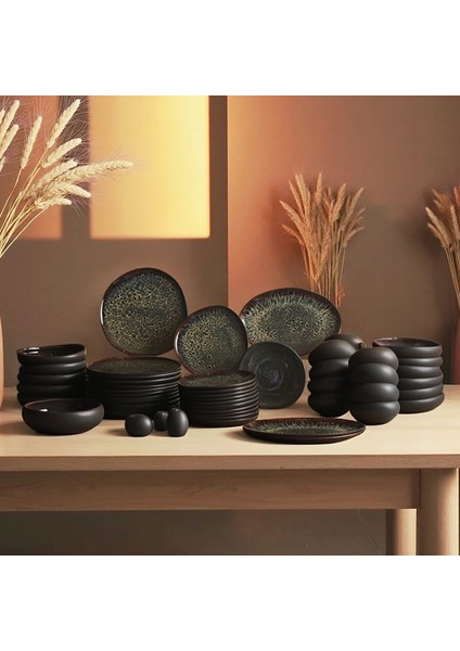 Earth Collection Galactic 55 Parça 12 Kişilik Yemek Takımı Siyah modelleri