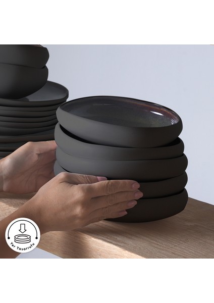 Earth Collection Galactic 55 Parça 12 Kişilik Yemek Takımı Siyah