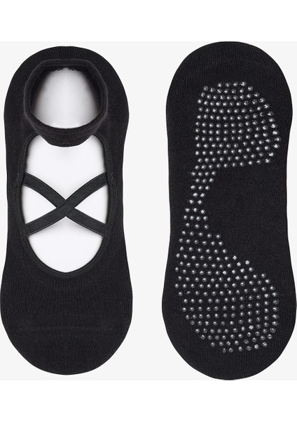 Siyah Kaydırmaz Taban Çapraz Bantlı Havlu Taban Babet Çorap