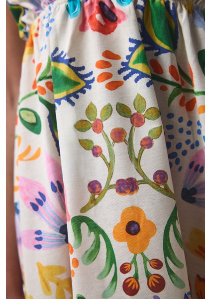 Ila Çiçek Desenli Maxi V Yaka Plaj Elbisesi