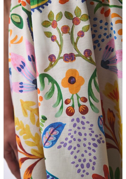 Ila Çiçek Desenli Maxi V Yaka Plaj Elbisesi