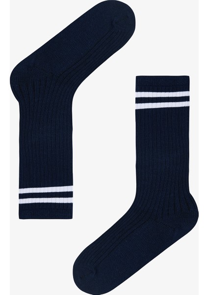 Lacivert Kız Çocuk Sporty Çizgili Pantolon Çorabı