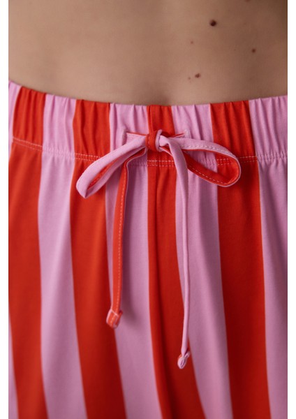 Mercan Chill Day Bisiklet Yaka Çizgili Pamuklu Kısa Kol Pijama Takımı fırsatları