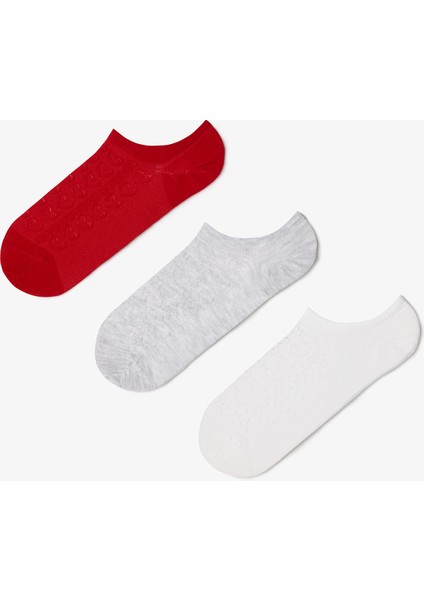 3 Çift Pamuklu Kendinden Kalp Desenli Sneaker Çorap