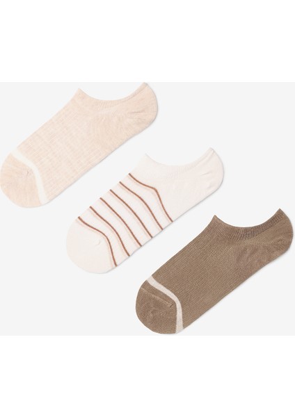 3 Çift Pamuklu Çizgili Sneaker Çorap